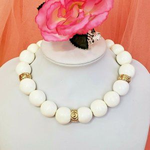 Vintage Runway GIVENCHY White & Gold Choker Necklace White & Gold Beads